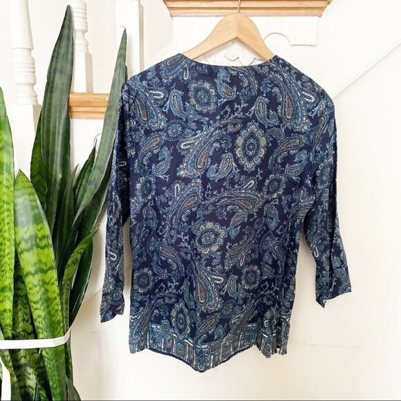 Talbots blue green paisley pattern blouse sz Small - Picture 4 of 5